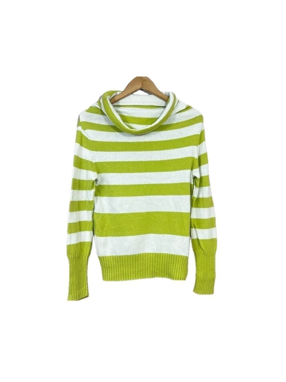 American Eagle Women’s Boxy Cowl-Neck Cozy Sweater Sz M Green Stripe Y2K